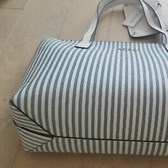 GUESS Blue White Striped Tote Bag Purse - Picture 7 of 8